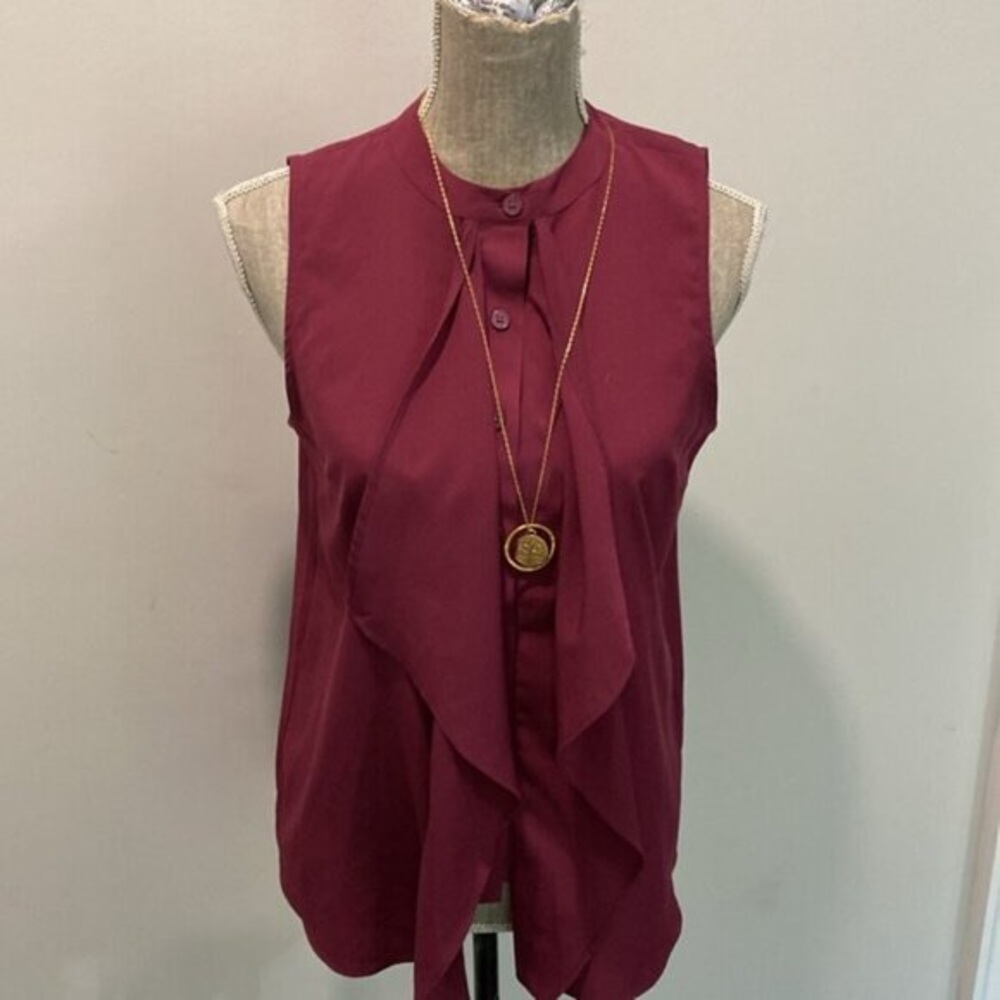 Sleeveless Draped Front Blouse - Wine